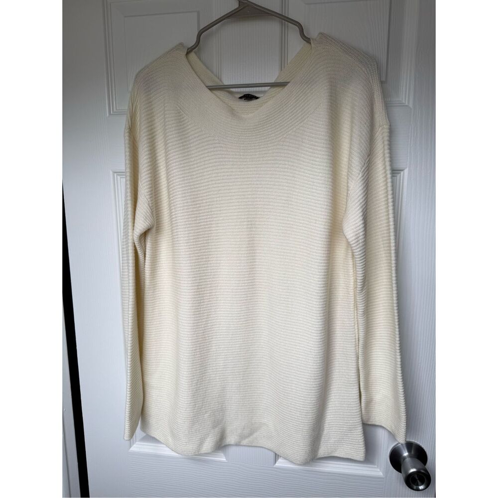 Talbots Crew Neck Sweater Large Women's Cream Lamb's Wool Blend Knit